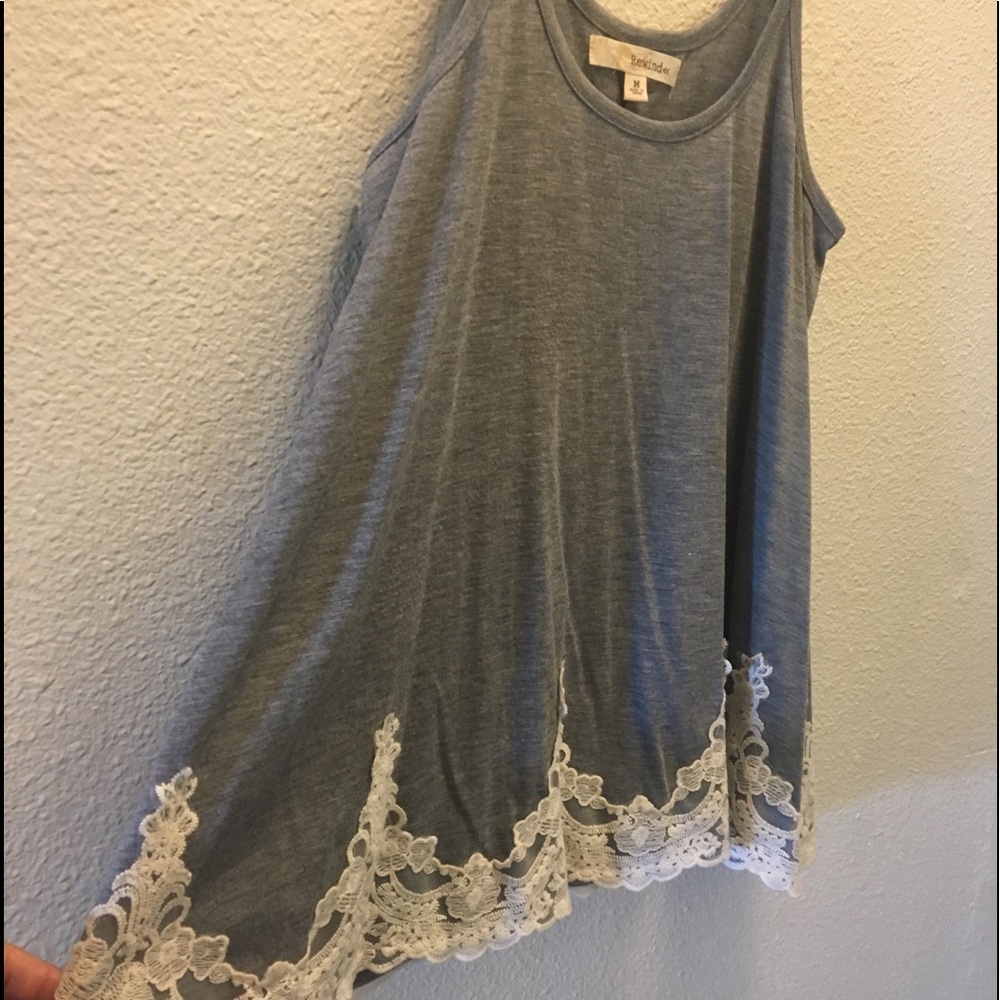Gray Lace Trim Flowy Tank